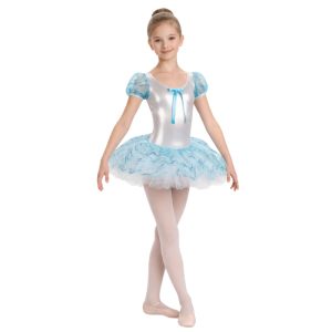 Tutù danza classica con maniche in tulle decorato – vista frontale