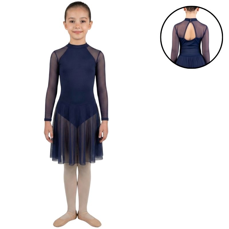 Abito a Maniche Lunghe con Gonna a Ginocchio in Rete - W7