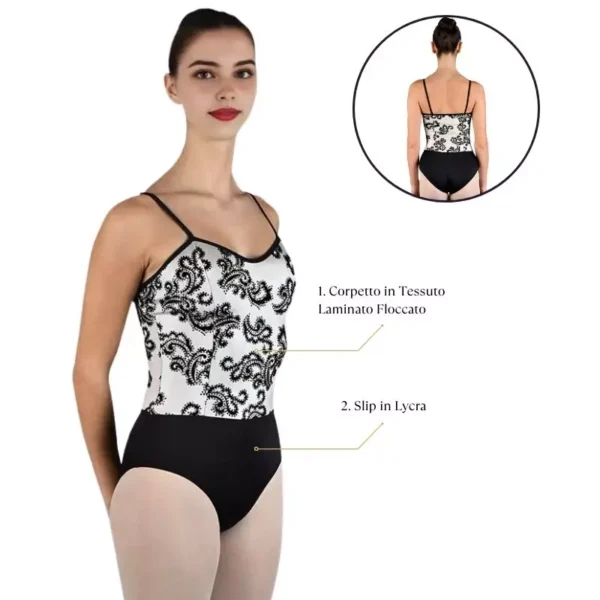 Body Danza con Corpetto Laminato Flock e Slip in Lycra - B42