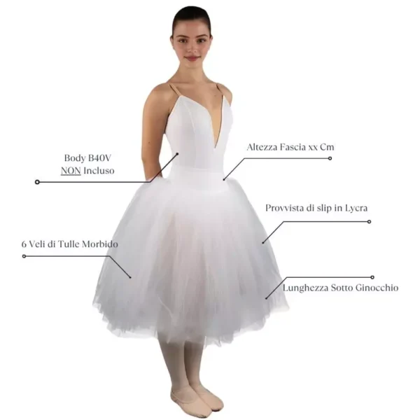 Tutulette con 6 Veli di Tulle Morbido e Lunghezza Sotto Ginocchio - TCD6S