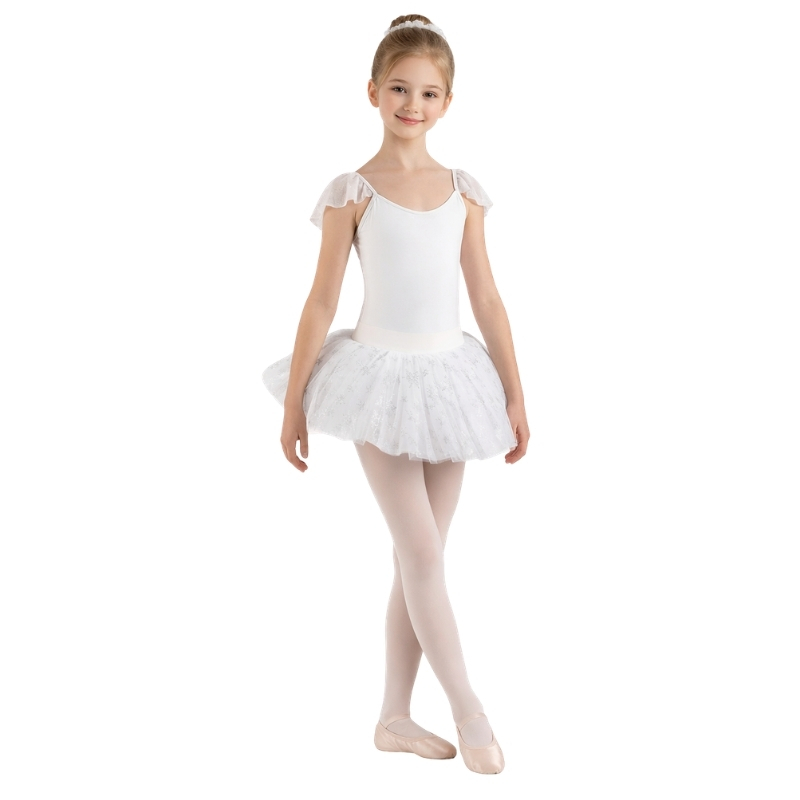 Tutù di danza con motivo fiocco di neve e dettagli in tulle – vista frontale