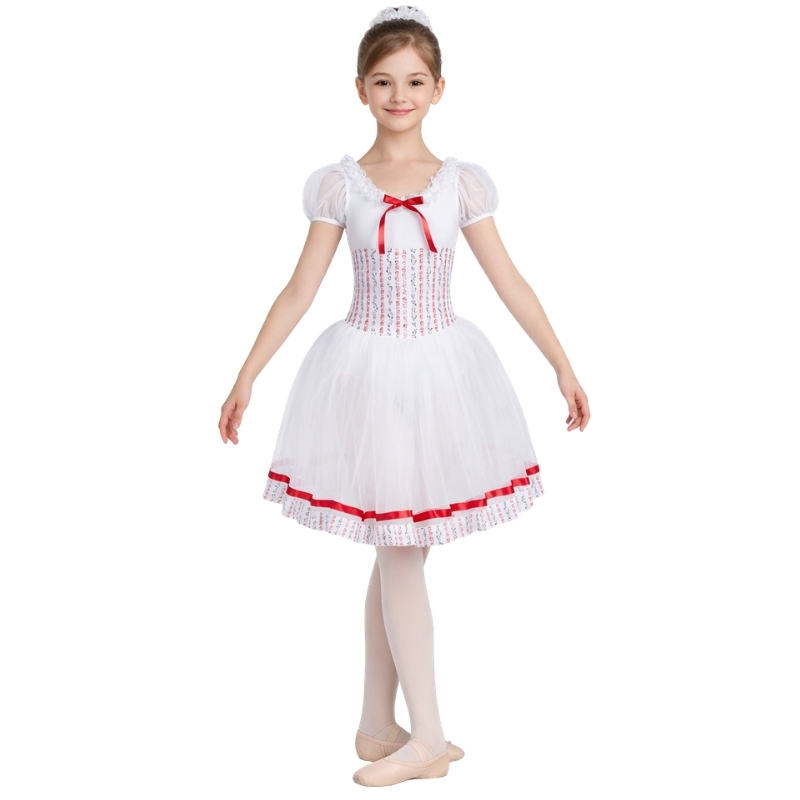 Costume da danza con gonna a strati e maniche a sbuffo – vista frontale
