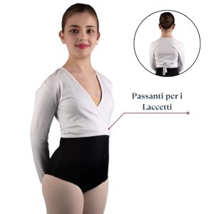 G200 Alice: Golfino da Danza in Cotone Incrociato con Passanti