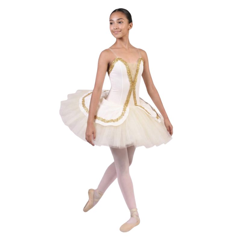TU2625 Reginal: Tutù Pro con 7 Veli di Tulle Rigido e Passamaneria Oro - immagine 3
