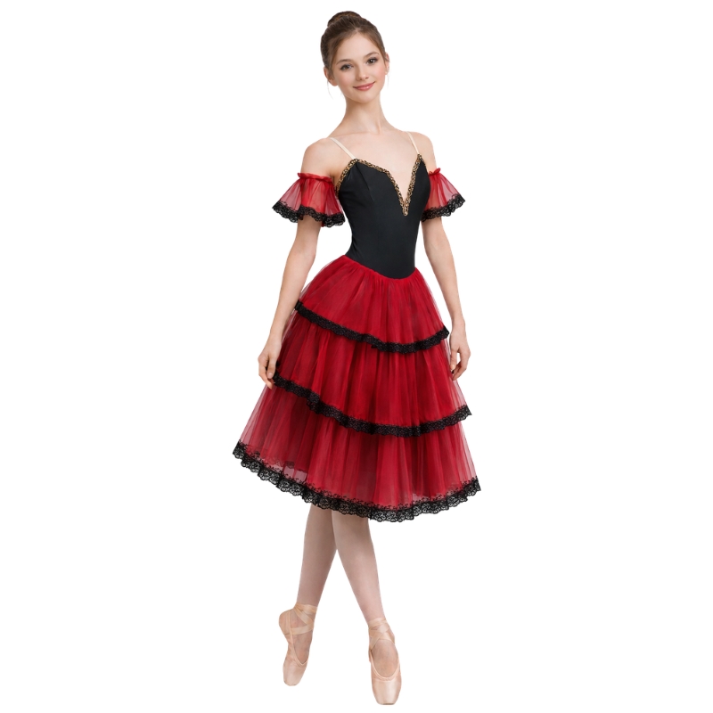 Costume da scena con gonna a balze e manichette in tulle – vista frontale