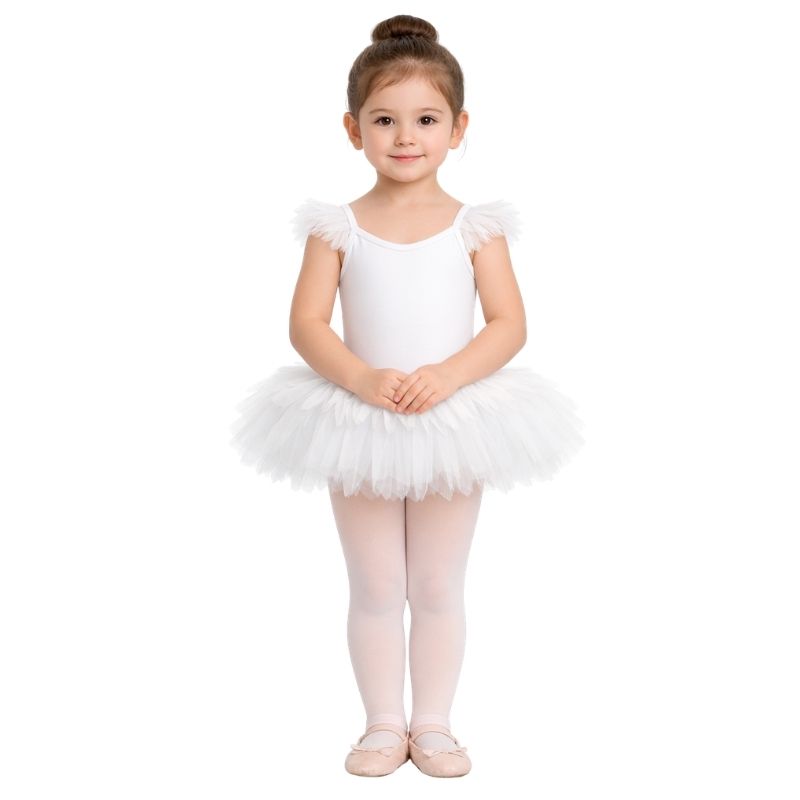 Tutù danza classica con corpetto strutturato e gonna corta in tulle – vista frontale