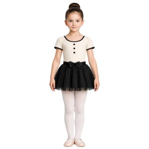 Costume danza a tema bambola meccanica con bottoni decorativi – vista frontale