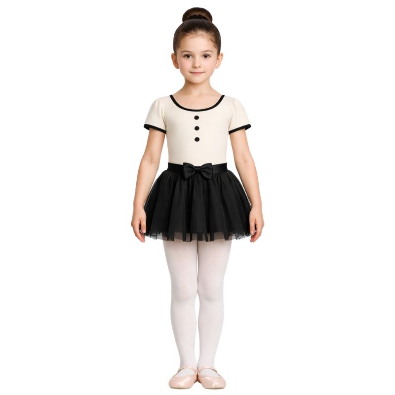 Costume danza a tema bambola meccanica con bottoni decorativi – vista frontale