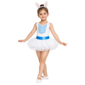 Costume danza a tema Bianconiglio con dettagli da coniglio – vista frontale