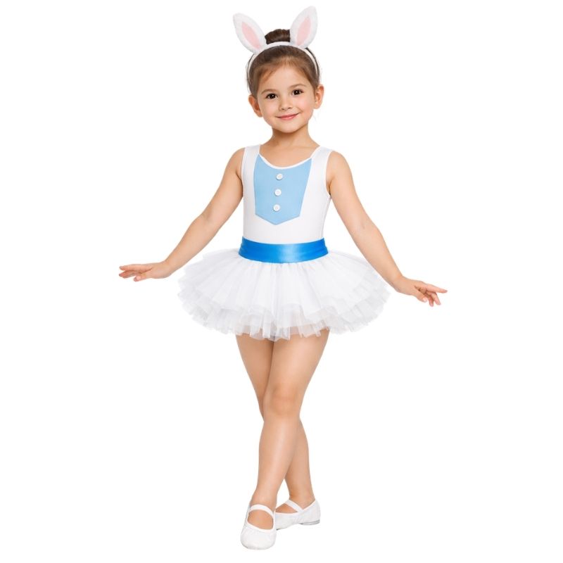 Costume danza a tema Bianconiglio con dettagli da coniglio – vista frontale