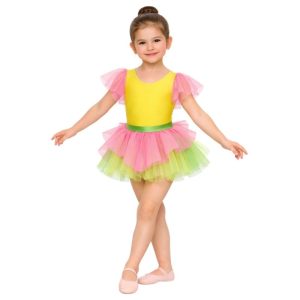 Tutù per danza a tema farfalla con corpetto a righe e gonna in tulle – vista frontale