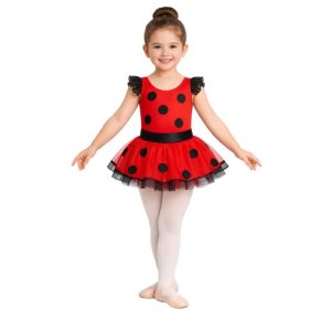 Costume danza a tema coccinella con pois e gonna in tulle – vista frontale