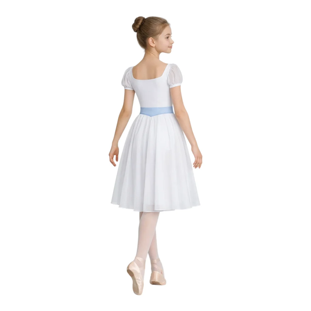 Costume da spettacolo con maniche a volant e cintura sagomata ABS001 – vista posteriore