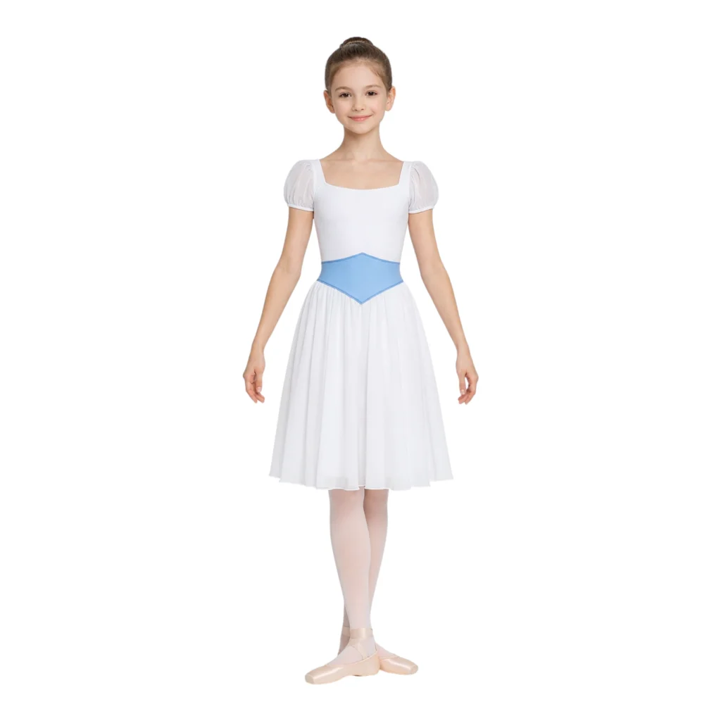 Costume da spettacolo con maniche a volant e cintura sagomata ABS001 – vista frontale