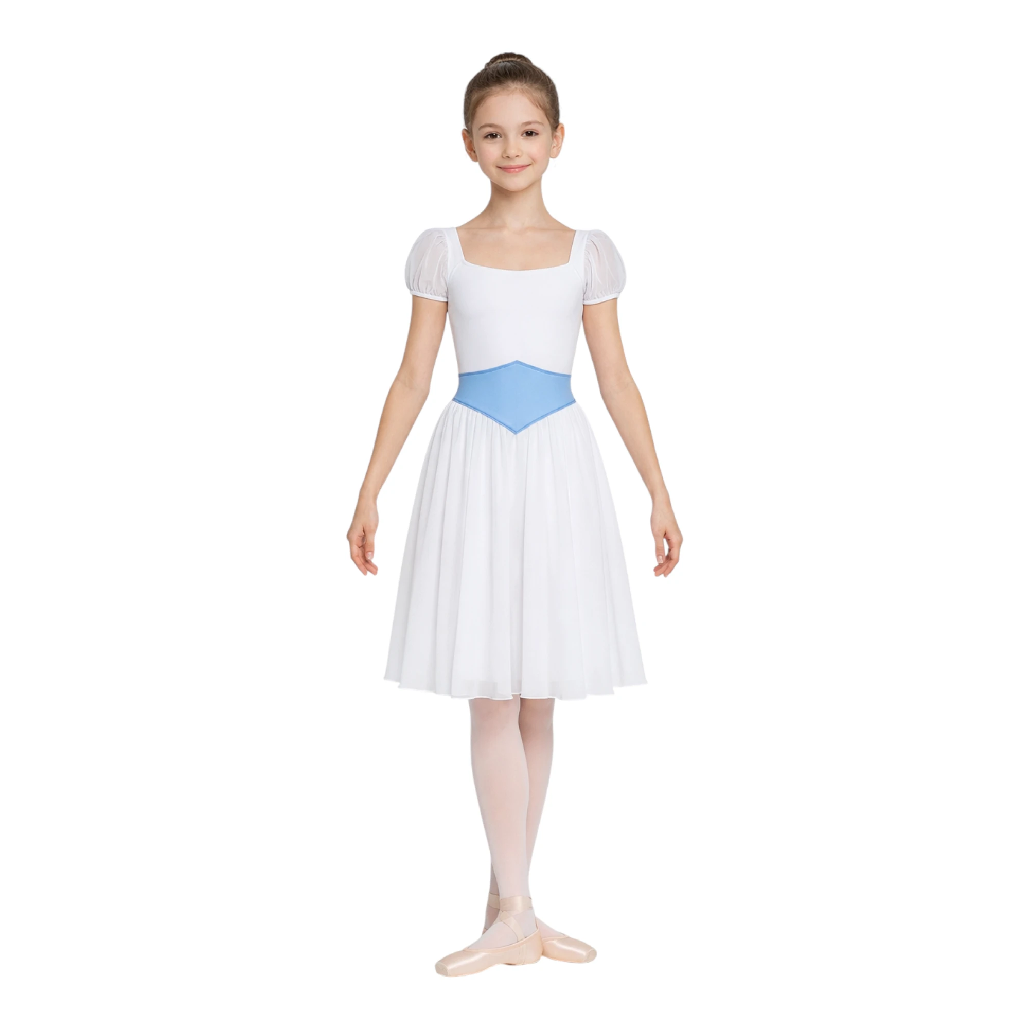 Costume da spettacolo con maniche a volant e cintura sagomata ABS001 – vista frontale