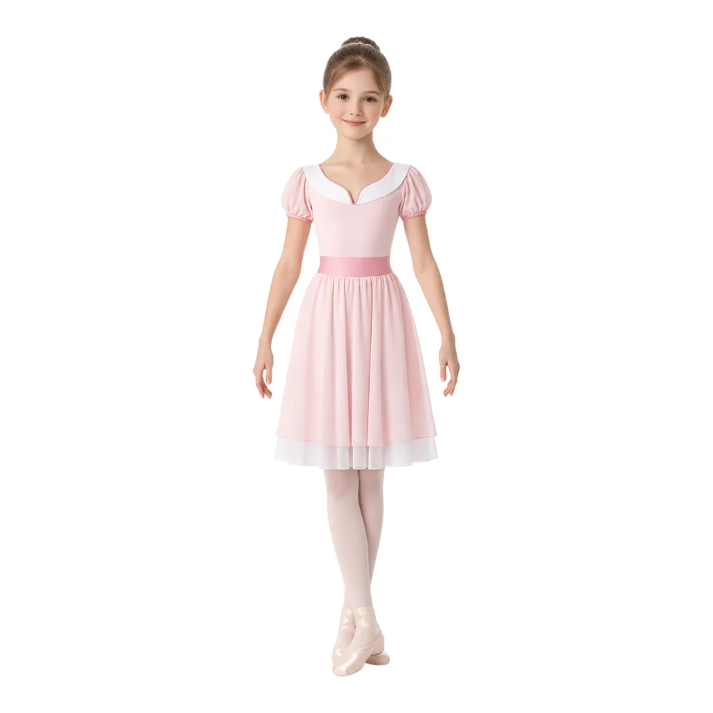 Costume da saggio con maniche a volant e gonna morbida ABS002 – vista frontale