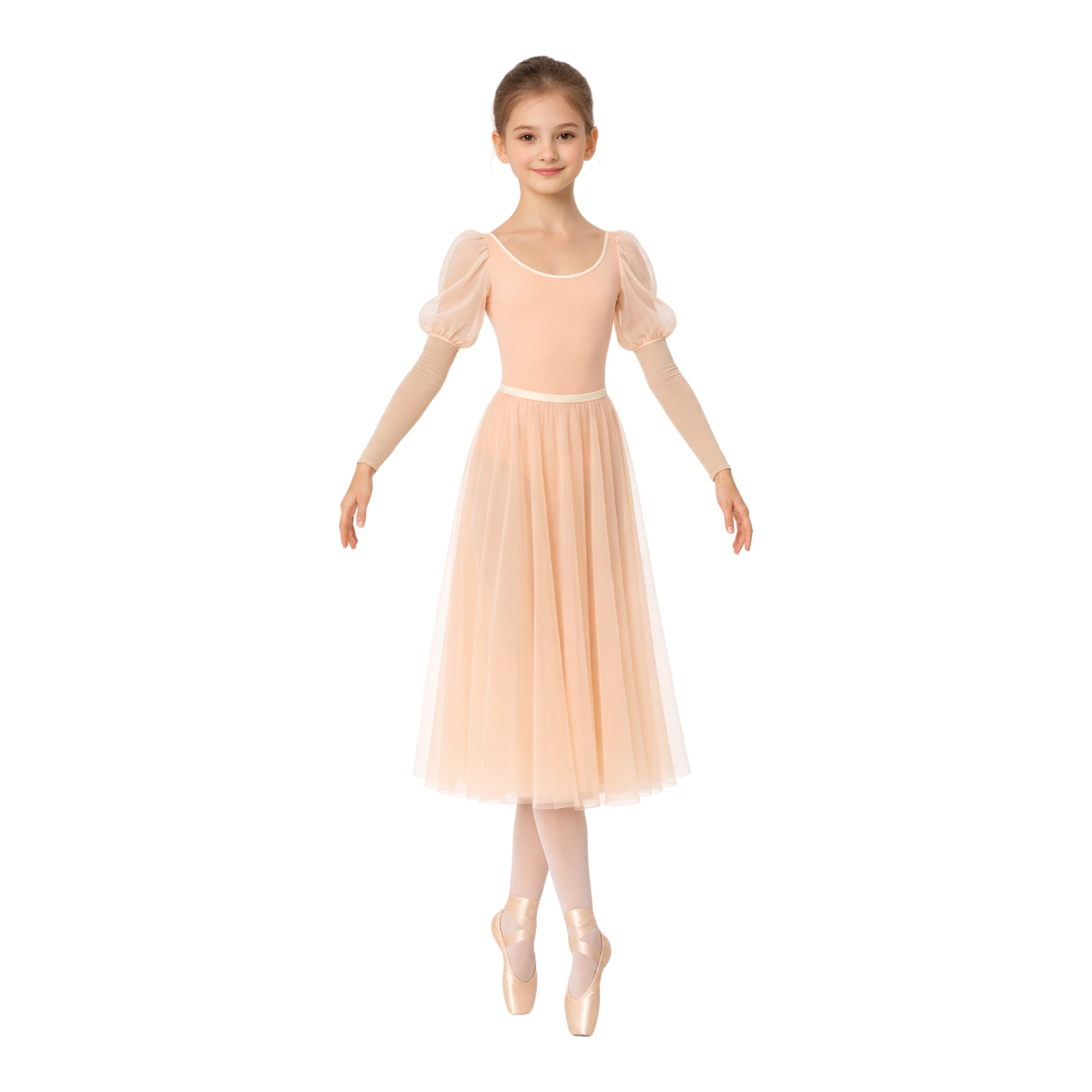Costume da danza con maniche a volant e gonna ampia ABS003 – vista frontale