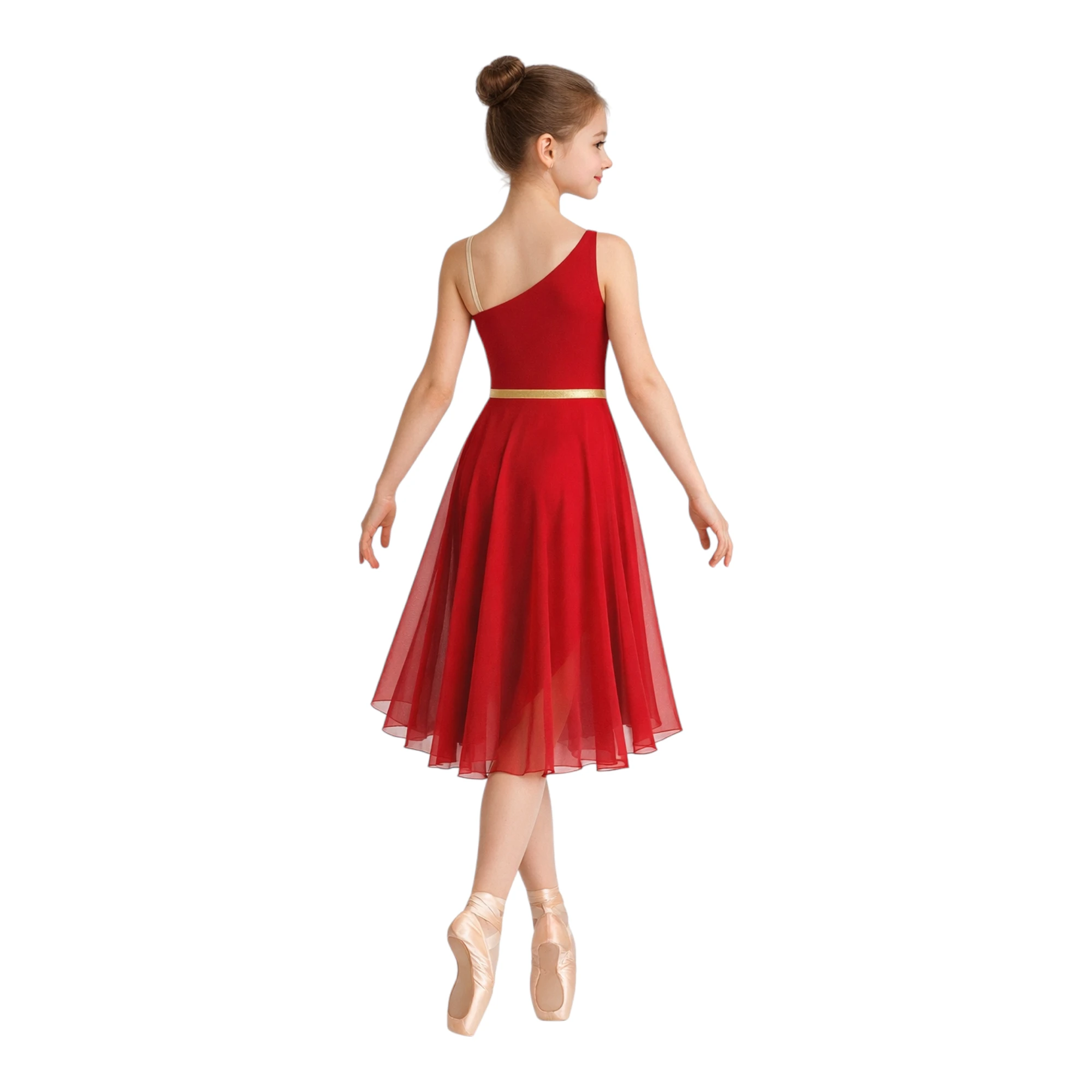 Costume da scena monospalla con gonna fluida – vista posteriore