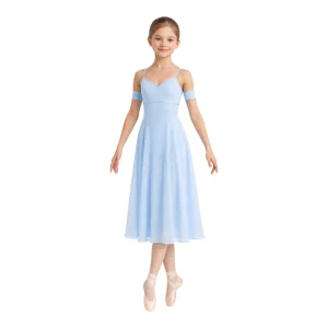 Abito da balletto con corpino a spalline e gonna lunga – vista frontale