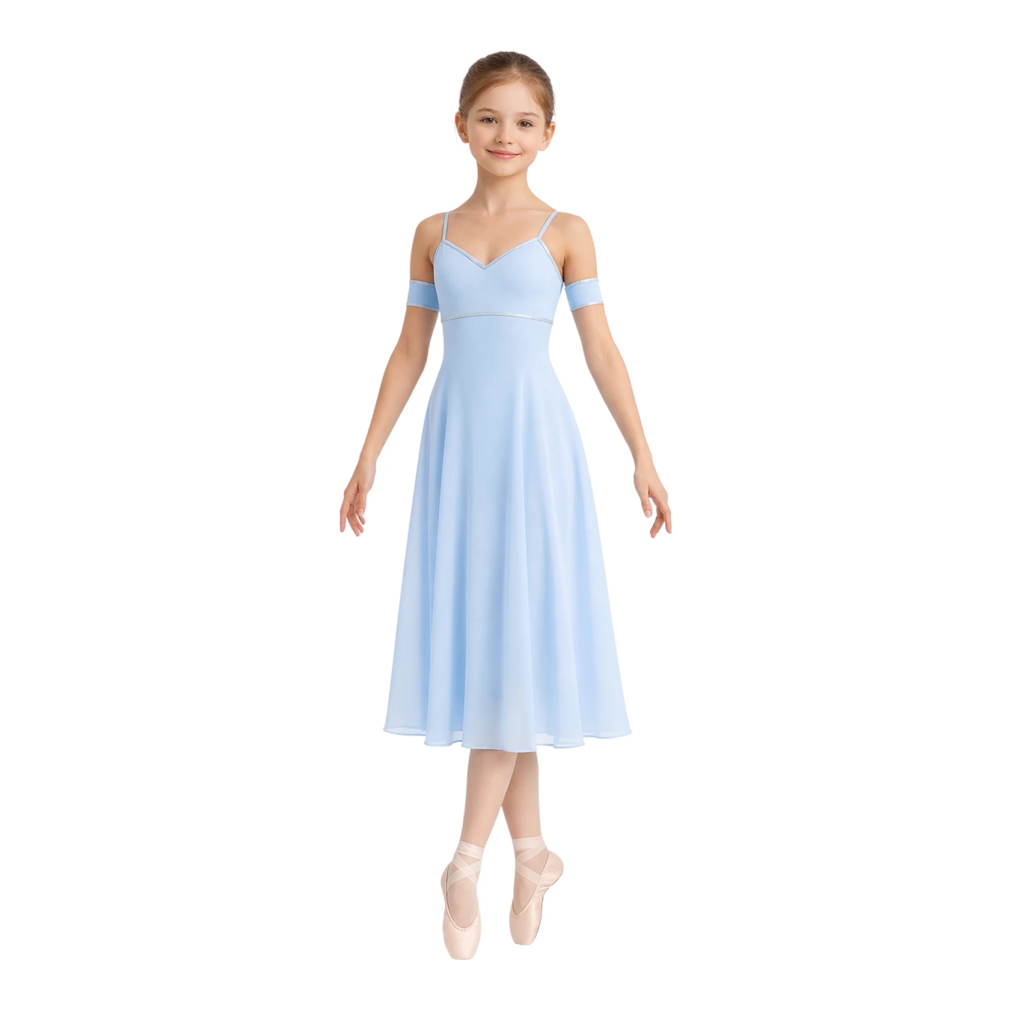 Abito da balletto con corpino a spalline e gonna lunga – vista frontale