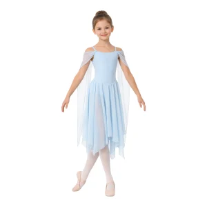 Abito da balletto con spalle drappeggiate e gonna asimmetrica – vista frontale