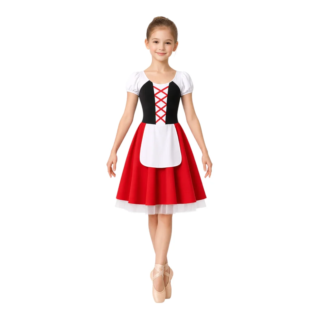 Costume da balletto con grembiule e corpetto allacciato – vista frontale