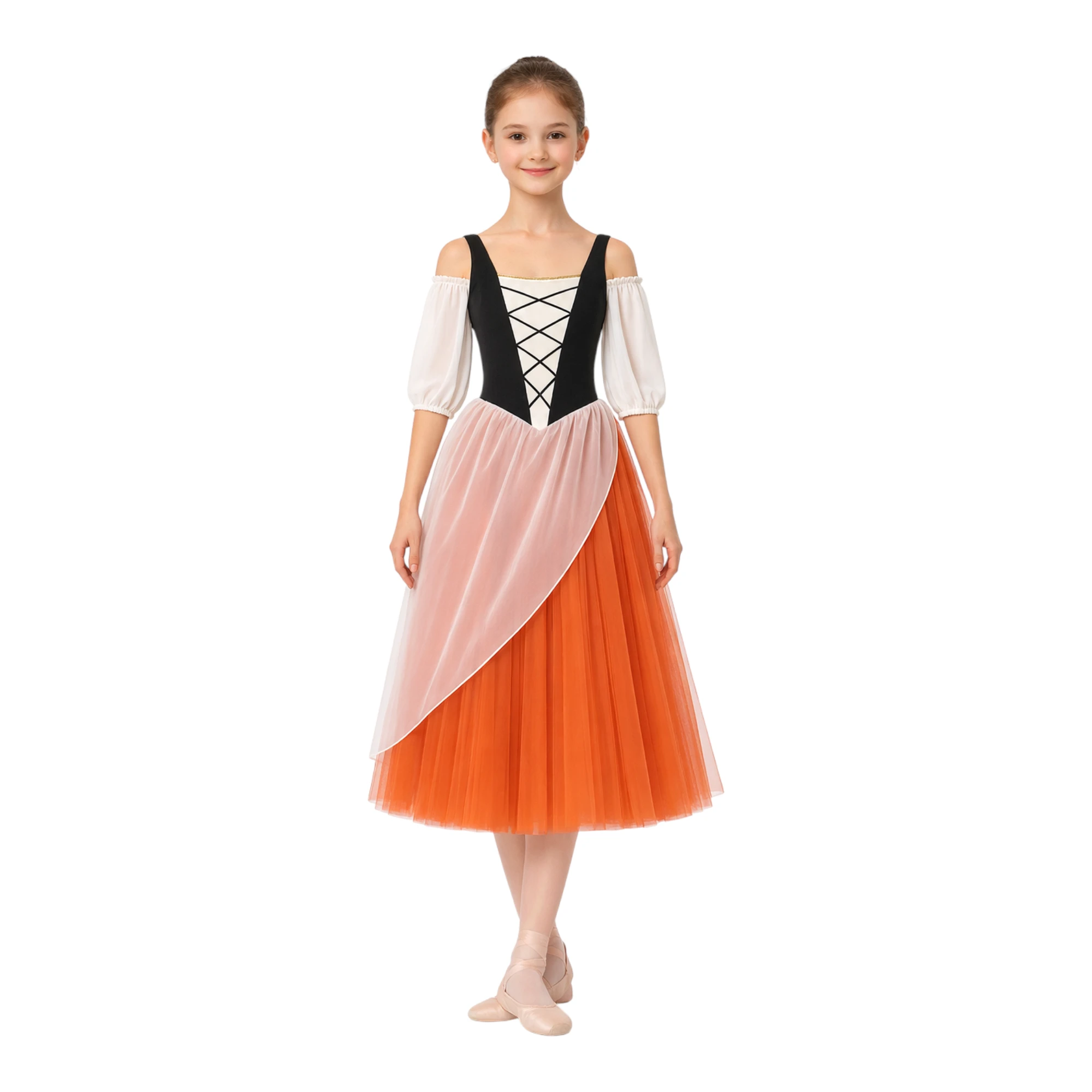 Costume da balletto con corpino allacciato e gonna Degas – vista frontale