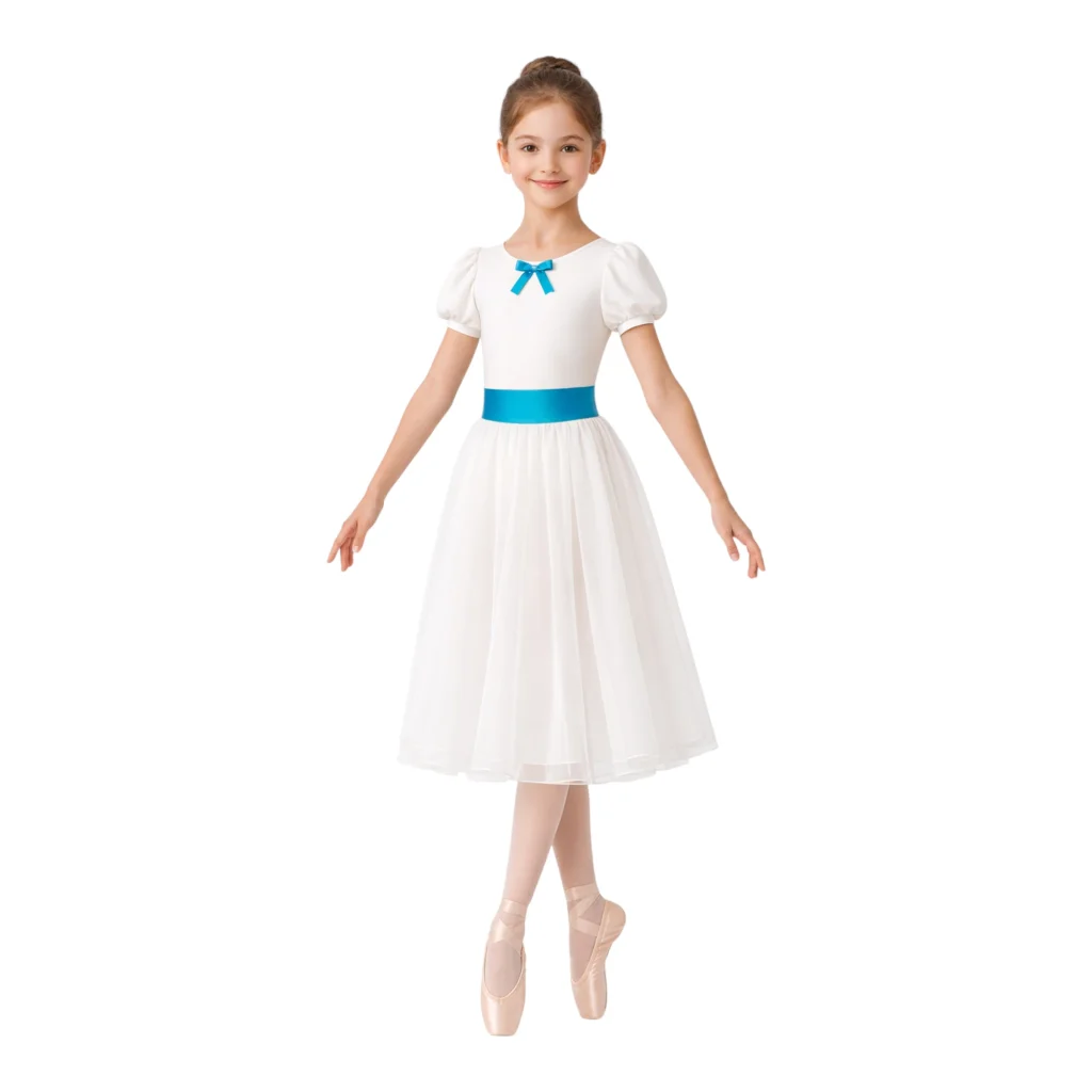 Tutù Degas con gonna lunga in tulle e fiocco decorativo – vista frontale