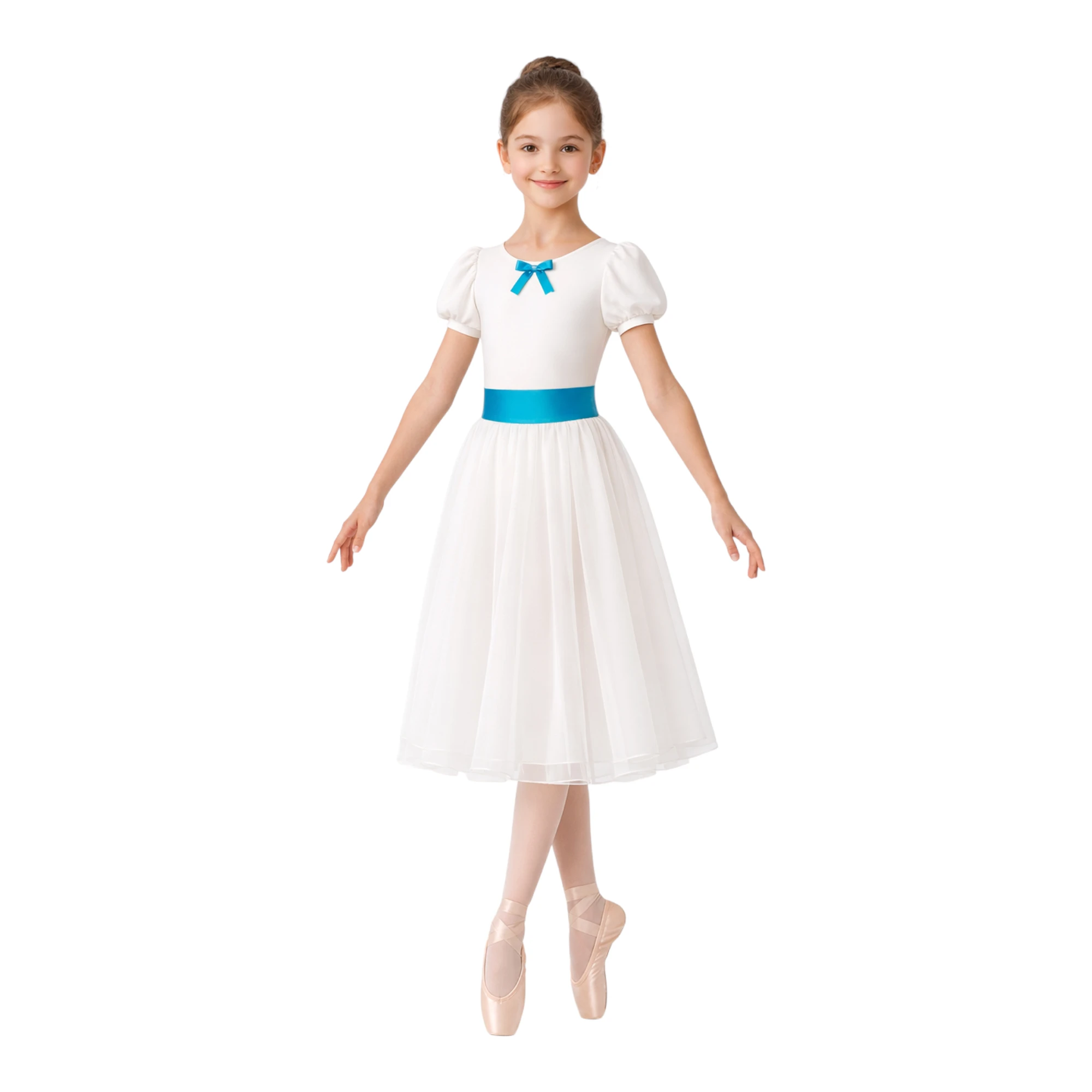 Tutù Degas con gonna lunga in tulle e fiocco decorativo – vista frontale