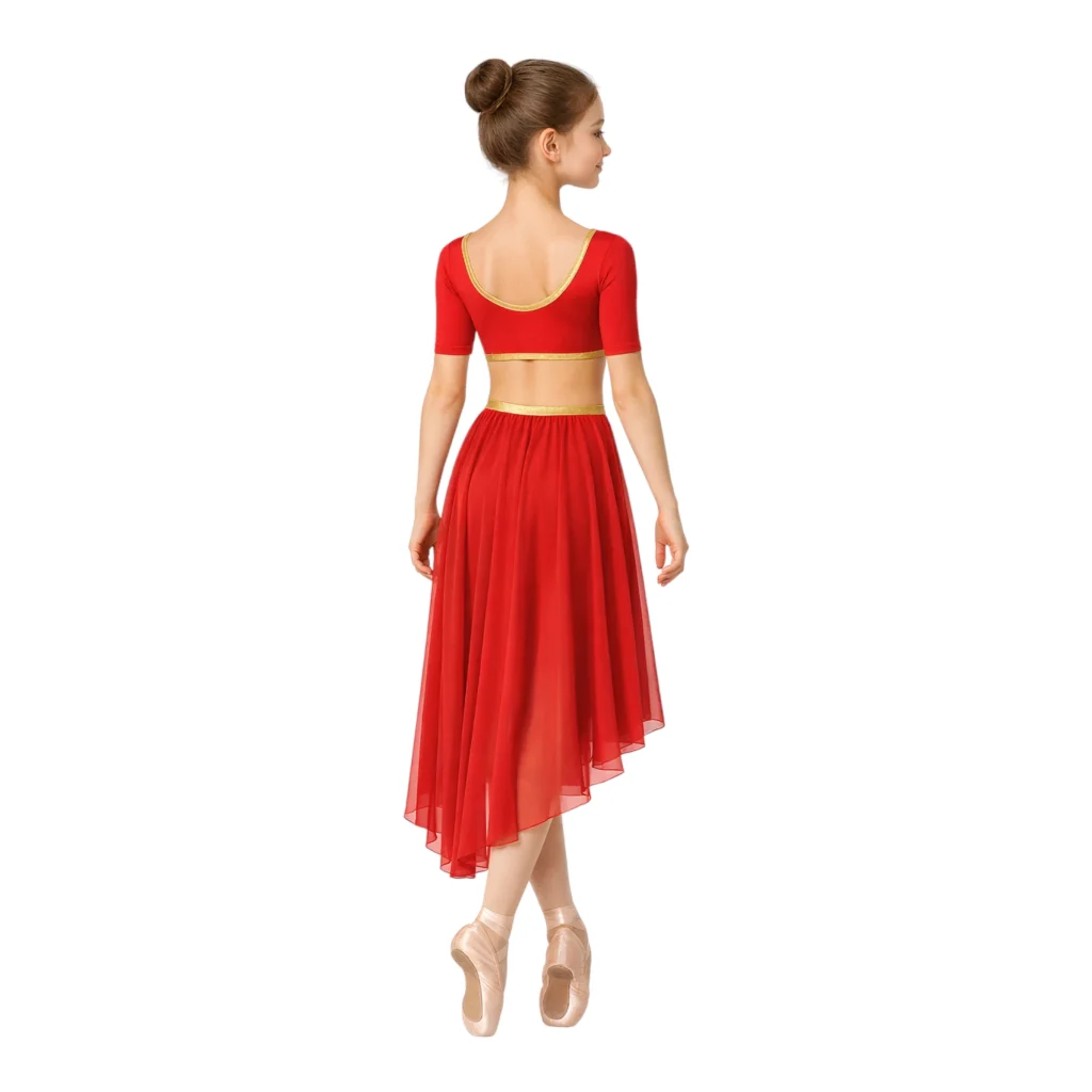 Costume da scena con corpino incrociato e gonna asimmetrica – vista posteriore