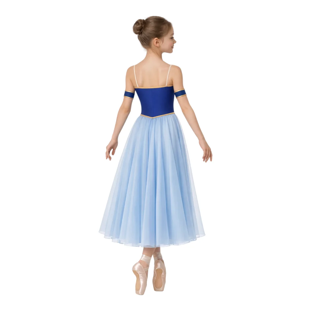 Costume da scena con corpino a cuore e gonna lunga in tulle – vista posteriore