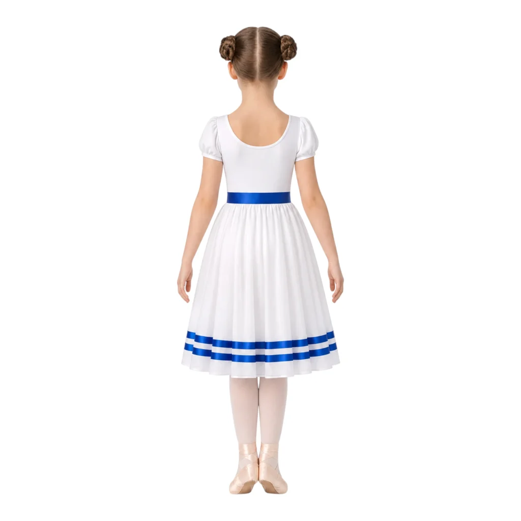 Costume da scena con corpetto a V e gonna a balze – vista posteriore
