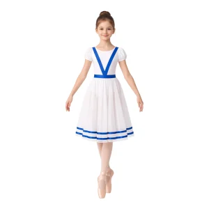 Costume da scena con corpetto a V e gonna a balze – vista frontale