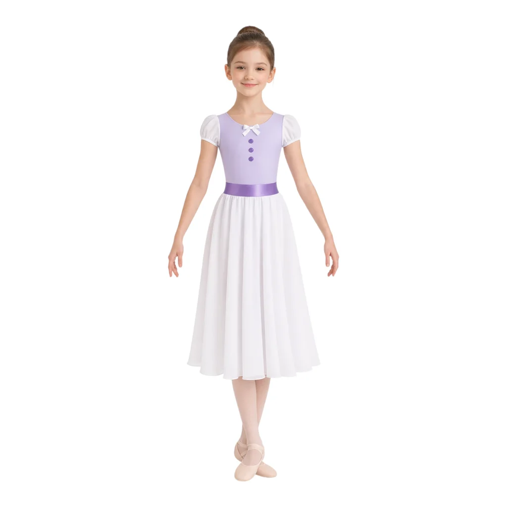 Costume da danza con maniche a volant e gonna lunga REF029 – vista frontale