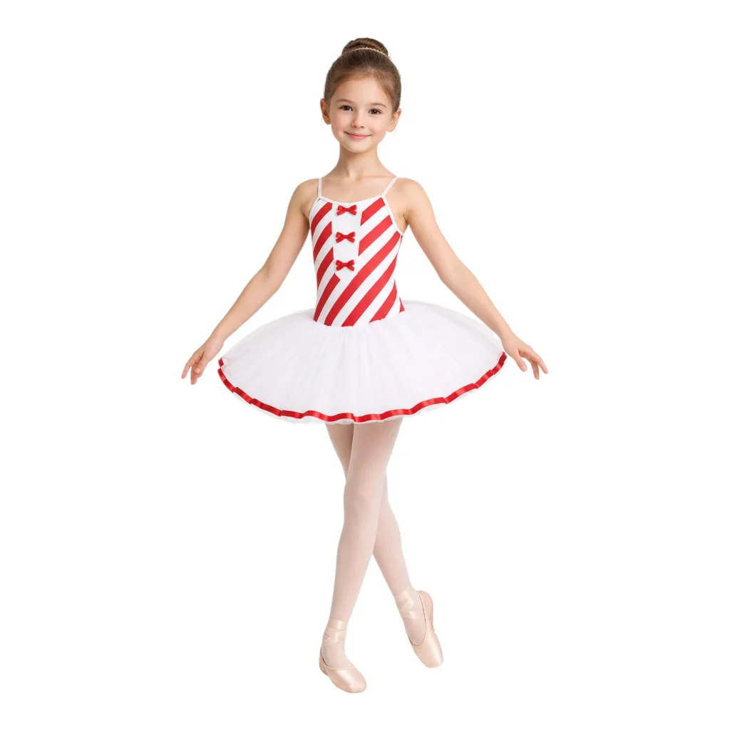 Costume danza a tema bastoncino di zucchero con gonna rigida – TMT004 – vista frontale