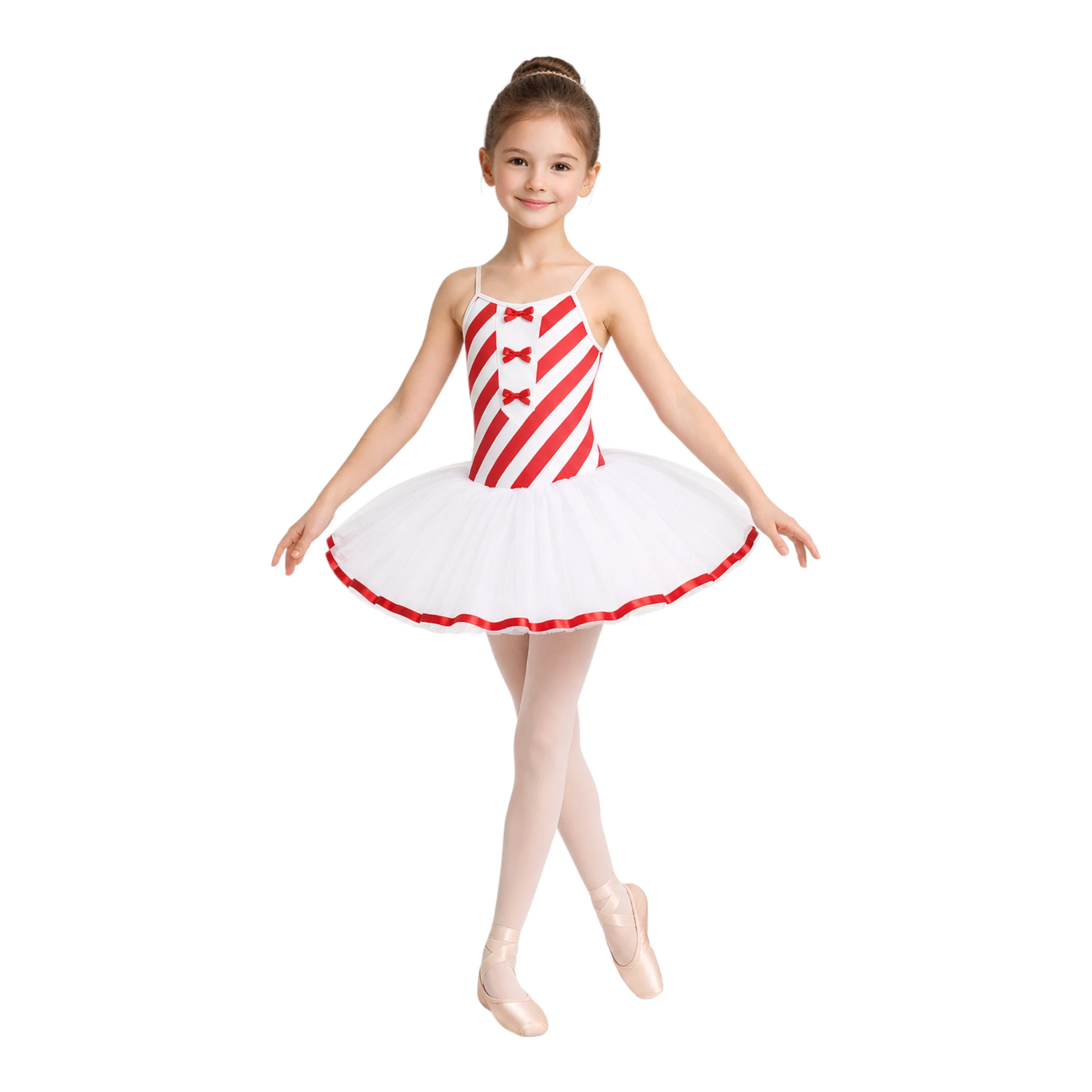 Costume danza a tema bastoncino di zucchero con gonna rigida – TMT004 – vista frontale