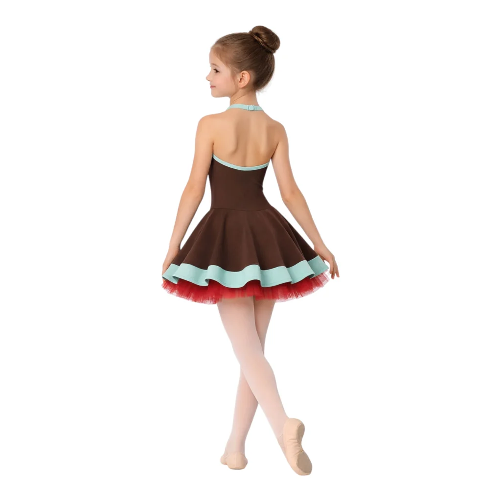 Costume danza a tema pan di zenzero con gonna a balze – TMT005 – vista posteriore