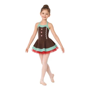 Costume danza a tema pan di zenzero con gonna a balze – TMT005 – vista frontale