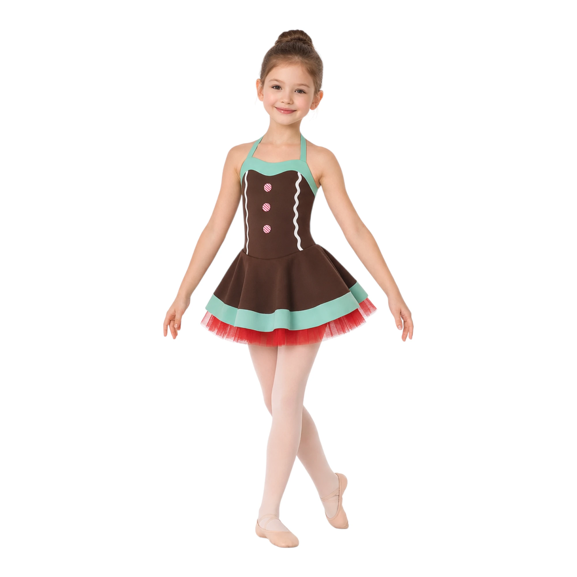 Costume danza a tema pan di zenzero con gonna a balze – TMT005 – vista frontale