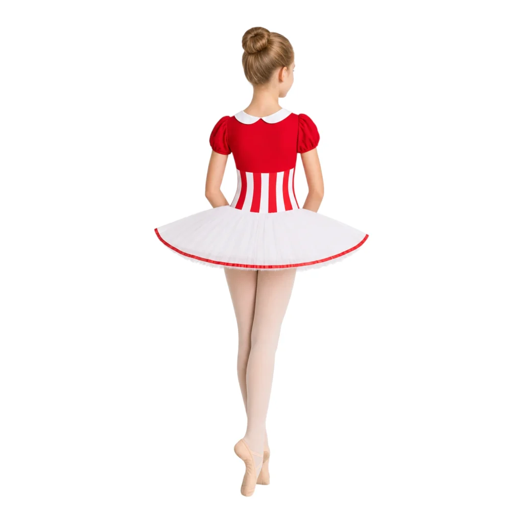 Costume danza a tema bastoncino di zucchero con gonna a disco – TMT006 – vista posteriore