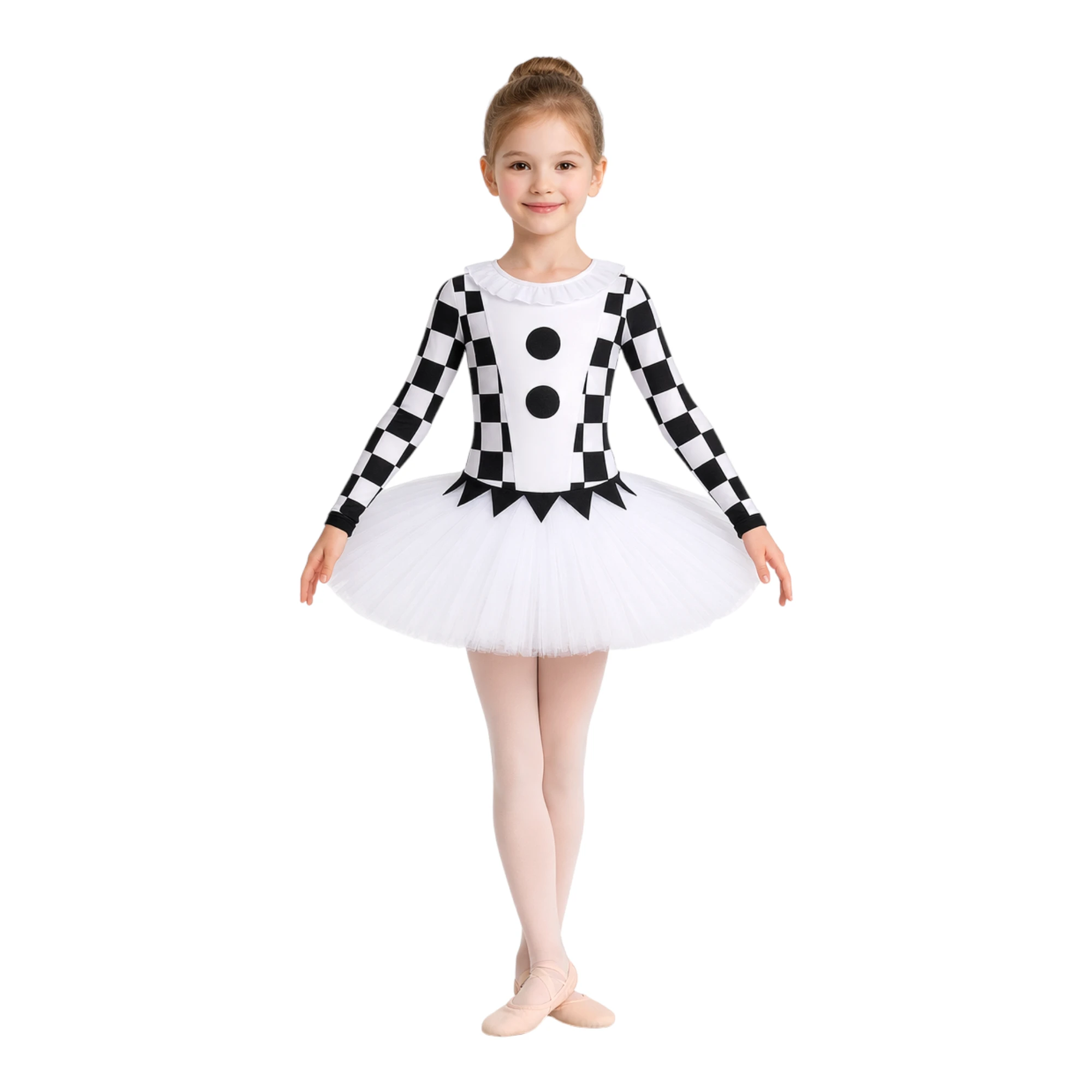 Costume danza a tema Arlecchino con maniche a scacchi – TMT010 – vista frontale