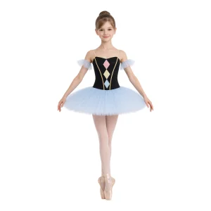 Tutù danza a tema Colombina con corpino decorato – TMT011 – vista frontale