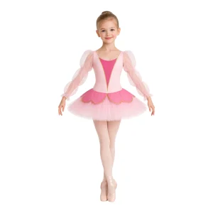 Tutù corto con maniche lunghe in tulle e balze decorative – vista frontale