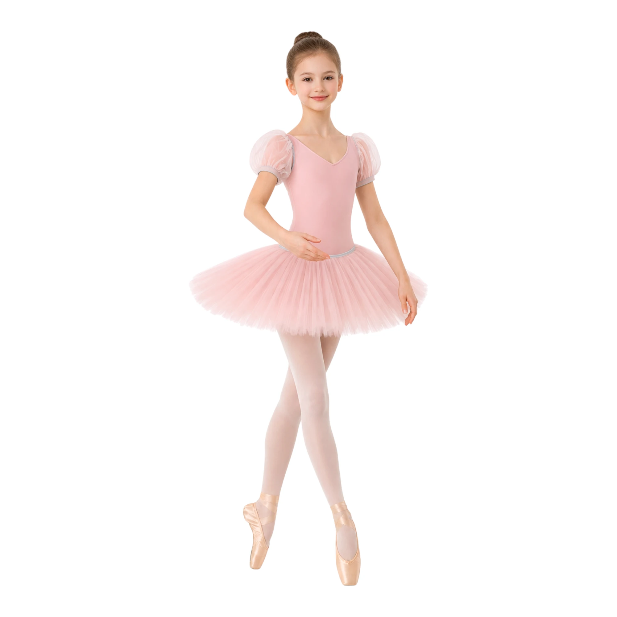 Tutù Corto con Maniche in Tulle e Gonna Strutturata | TUM012 – Rosa Antico.Argento-Lycra