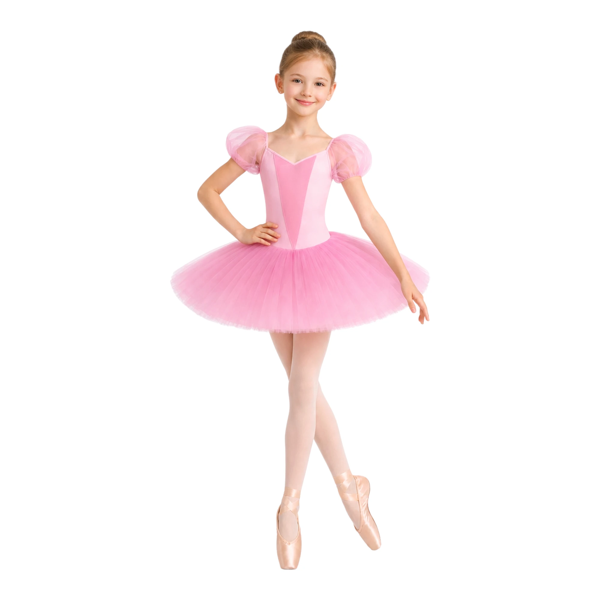 Tutù Corto con Maniche in Tulle e Corpino a Corsetto | TUM017 – Rosa Confetto.Rosa Hollywood-Lycra