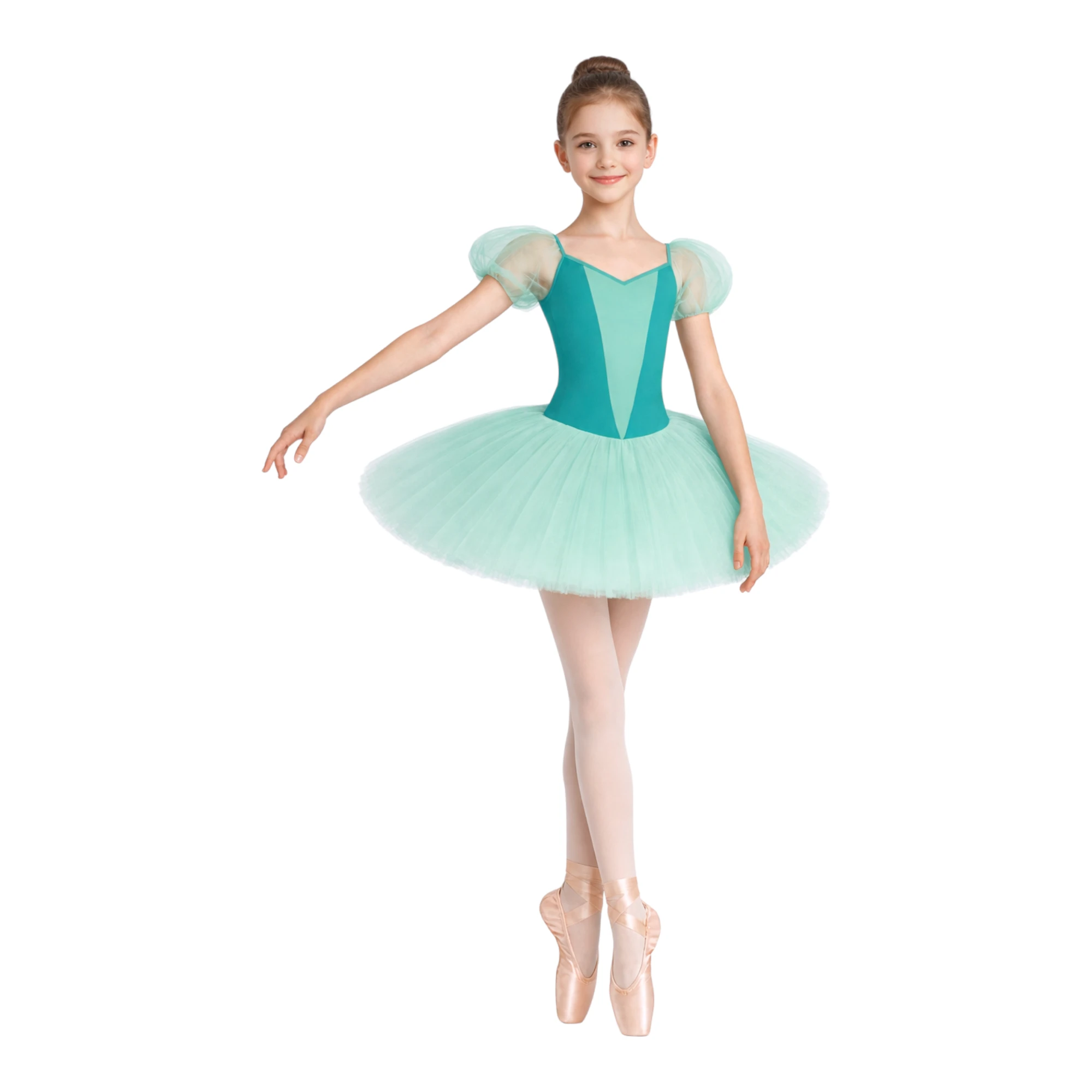Tutù Corto con Maniche in Tulle e Corpino a Corsetto | TUM017 – Smeraldo.Verde Mentos-Lycra