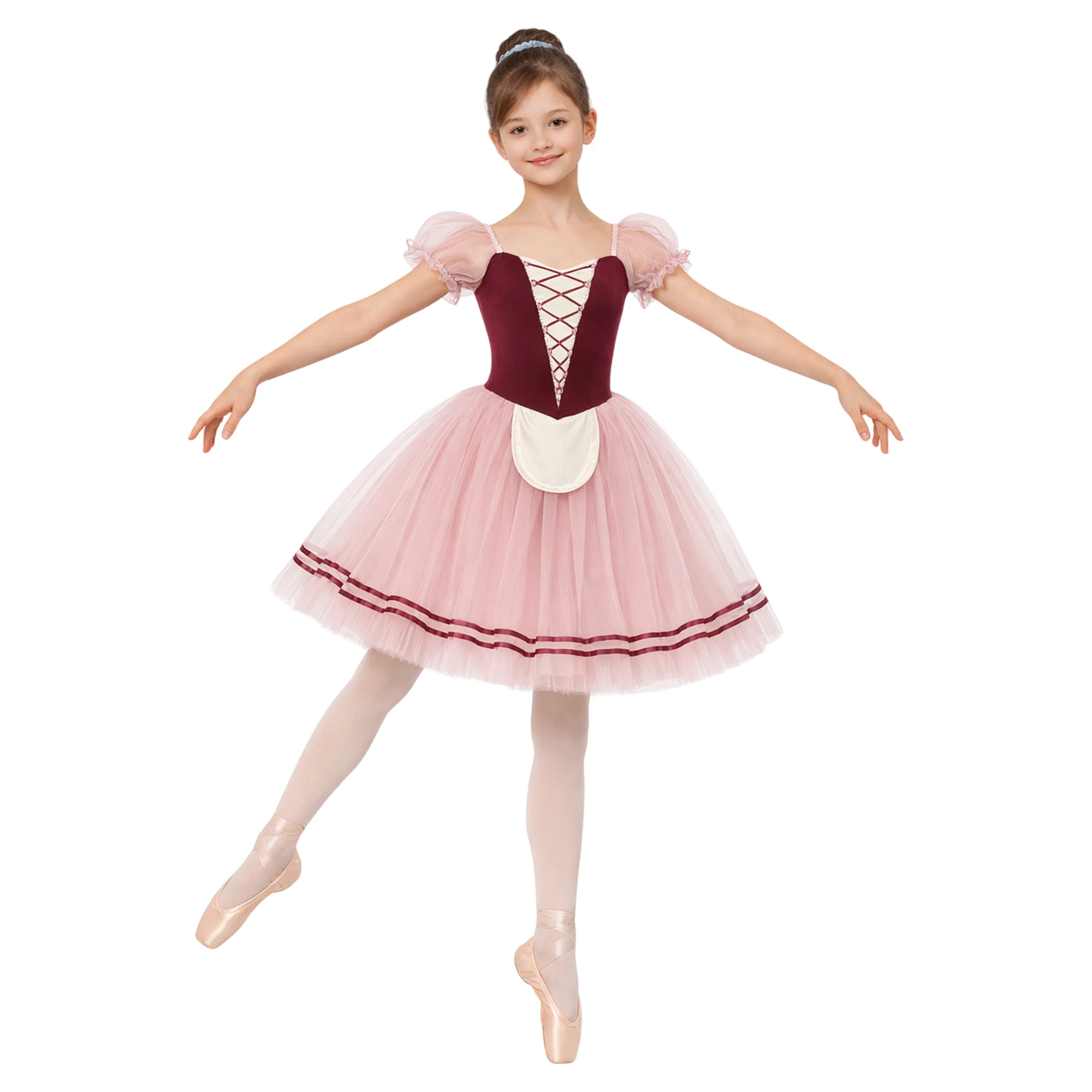 Costume con Grembiule e Maniche a Sbuffo | ATD120 ATD120 – Bordeaux.Rosa Antico.Avorio-Lycra