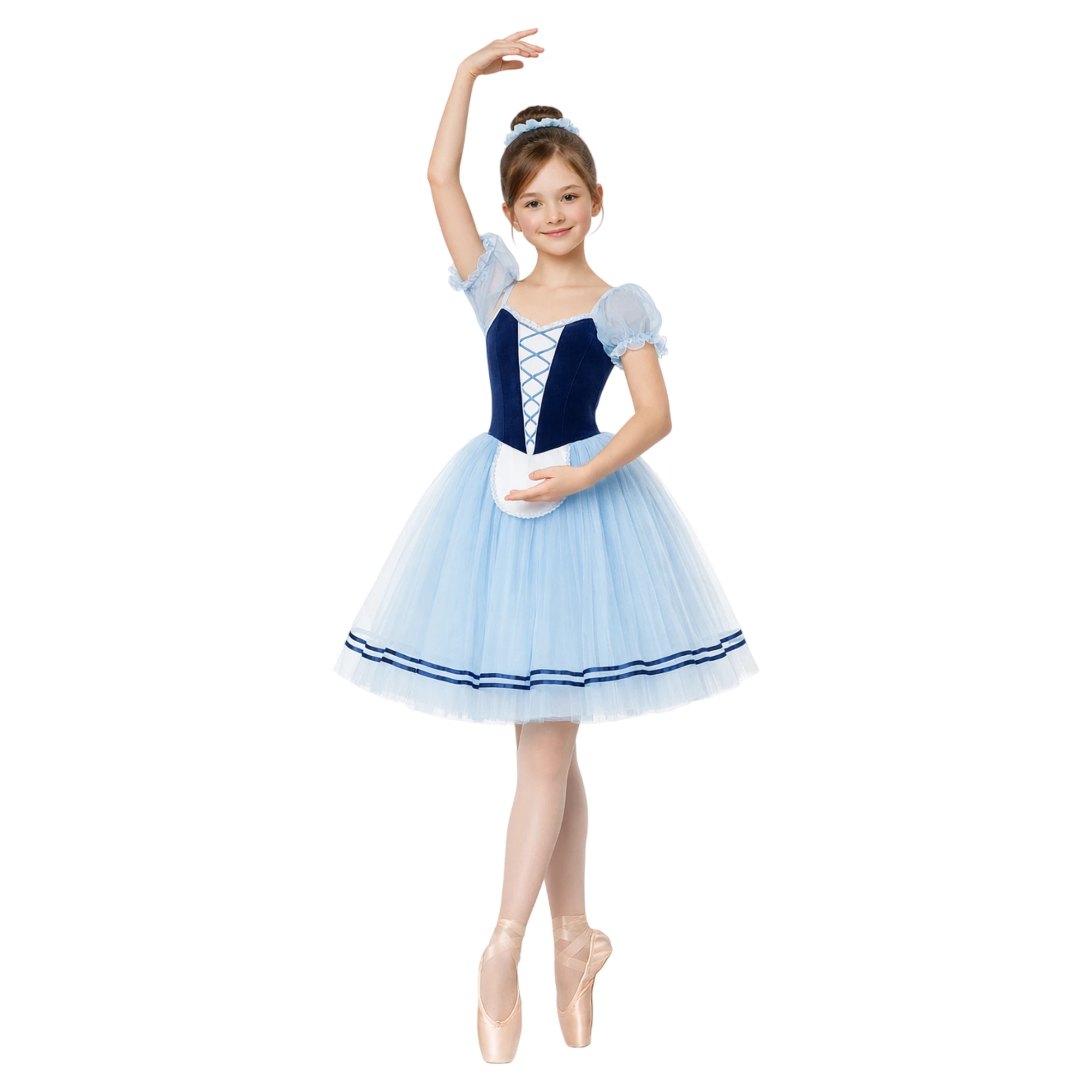 Costume con Grembiule e Maniche a Sbuffo – Blue Scuro.Celeste.Bianco-Lycra – vista frontale