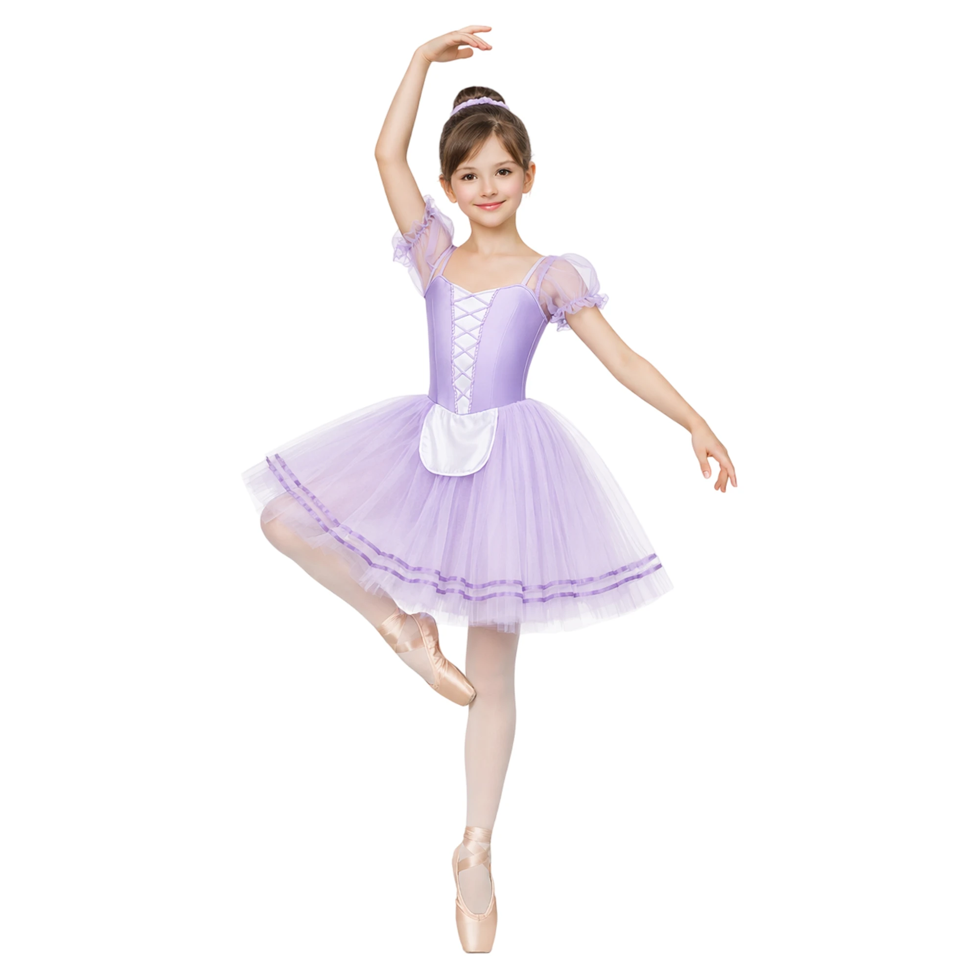 Costume con Grembiule e Maniche a Sbuffo – Revival.Lilla.Bianco-Lycra – vista frontale