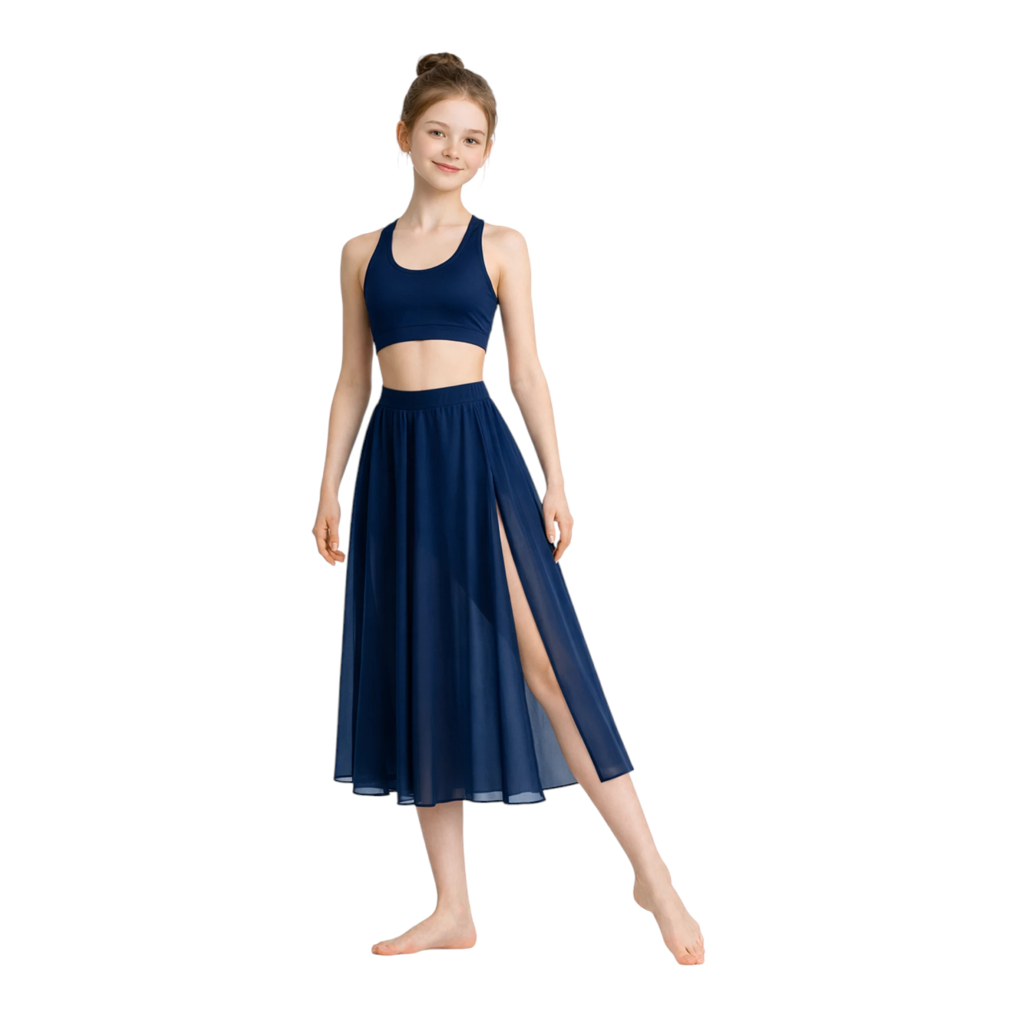 Gonna a 2 Pannelli con Cinturino – Blue Scuro-Lycra – vista frontale
